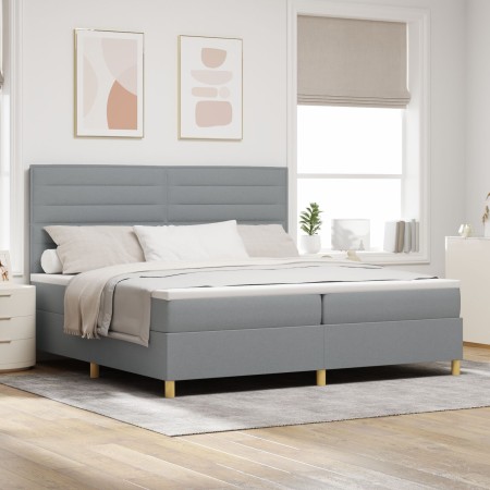 Cama Base Tapizada con Colchón Gris Claro 200x200 cm Tela de , Camas y somieres - Ref: Foro24-3339567, Precio: 650,02 €, Desc...