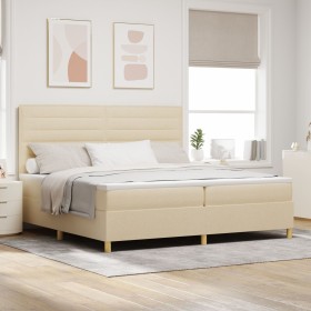 Cama con Base de Resortes y Colchón Crema 200x200 cm Tela de , Camas y somieres - Ref: Foro24-3339572, Precio: 646,45 €, Desc...