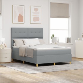 Cama Box Spring con Colchón Gris Claro 140x190 cm Tela de , Camas y somieres - Ref: Foro24-3339616, Precio: 503,77 €, Descuen...