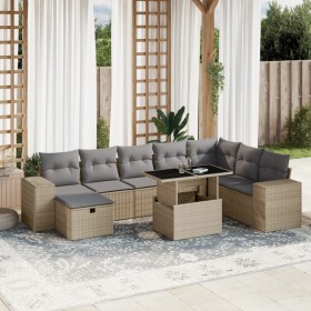 Set de sofás de jardín 9 pzas con cojines ratán sintético beige en Conjuntos de jardín | Comprar online en Foru.es