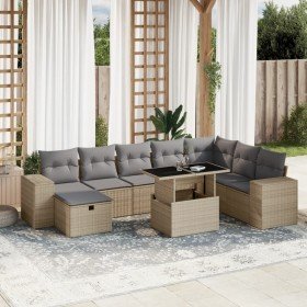 Set de sofás de jardín 9 pzas con cojines ratán sintético beige en Conjuntos de jardín | Comprar online en Foru.es