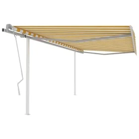 Manual retractable awning with yellow and white poles 4.5x3 m by vidaXL, Awnings - Ref: Foro24-3069958, Price: 459,20 €, Disc...