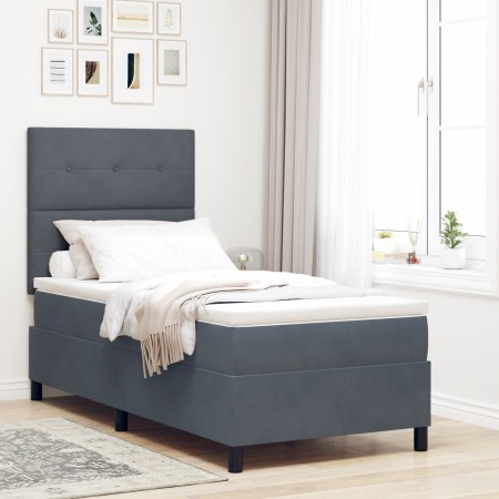 Cama Box Spring con Colchón Gris Oscuro 90x200 cm Terciopelo de , Camas y somieres - Ref: Foro24-3339807, Precio: 326,36 €, D...