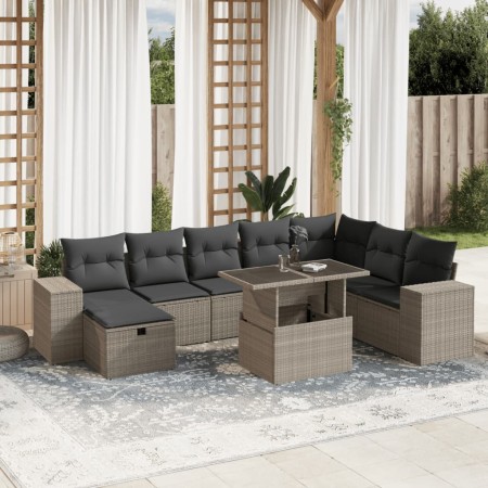 Set muebles jardín 9 pzas y cojines ratán sintético gris claro en Conjuntos de jardín | Comprar online en Foru.es