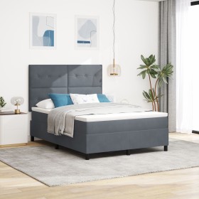 Cama con somier de y colchón Gris Oscuro 140x190 cm de Terciopelo de , Camas y somieres - Ref: Foro24-3339831, Precio: 501,80...