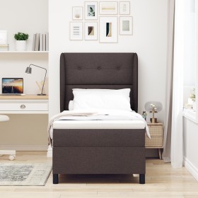 Cama Box Spring con colchón marrón oscuro 100x200 cm de tela de , Camas y somieres - Ref: Foro24-3340553, Precio: 376,26 €, D...