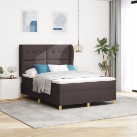 Cama tipo box spring con colchón marrón oscuro 140x190 cm tela de , Camas y somieres - Ref: Foro24-3340749, Precio: 528,93 €,...