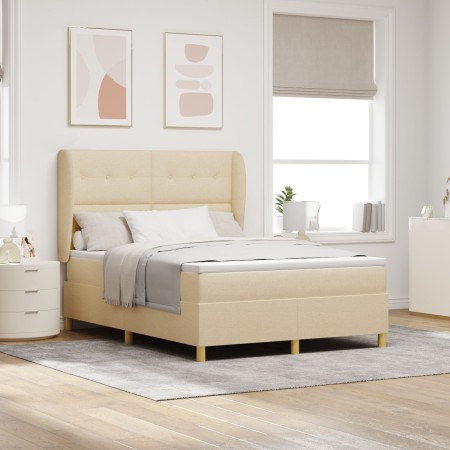 Cama con somier y colchón Crema 140x190 cm Tela de , Camas y somieres - Ref: Foro24-3340751, Precio: 521,00 €, Descuento: %