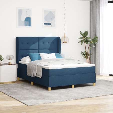 Cama Box Spring con Colchón Azul 140x190 cm de Tela de , Camas y somieres - Ref: Foro24-3340752, Precio: 539,37 €, Descuento: %