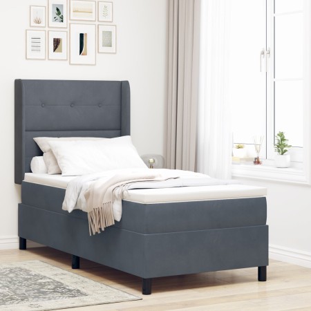 Cama con Box Spring y Colchón Gris Oscuro 100x200 cm de Terciopelo de , Camas y somieres - Ref: Foro24-3341997, Precio: 355,9...