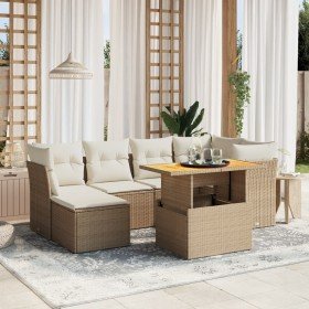 Set sofás de jardín 7 piezas y cojines ratán sintético beige en Conjuntos de jardín | Comprar online en Foru.es