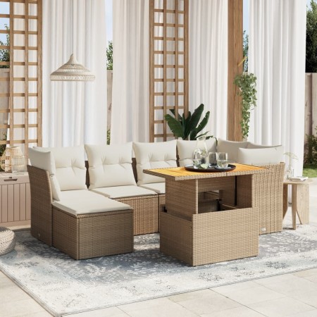 Set sofás de jardín 7 piezas y cojines ratán sintético beige en Conjuntos de jardín | Comprar online en Foru.es