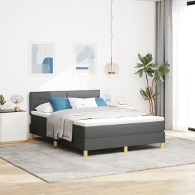 Cama con Box Spring con Colchón y LED Gris Oscuro 140x200 cm Tela de , Camas y somieres - Ref: Foro24-3342367, Precio: 433,85...
