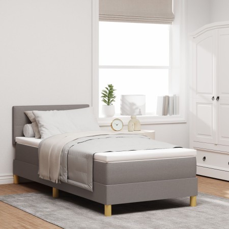 Cama Box Spring con Colchón y LED Taupe 100x200 cm Tela de , Camas y somieres - Ref: Foro24-3342419, Precio: 355,30 €, Descue...