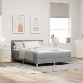 Cama con Box Spring con Colchón & Luz LED Gris Claro 140x190 cm Tela de , Camas y somieres - Ref: Foro24-3342436, Precio: 470...
