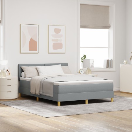 Cama con Box Spring con Colchón & Luz LED Gris Claro 140x190 cm Tela de , Camas y somieres - Ref: Foro24-3342436, Precio: 470...