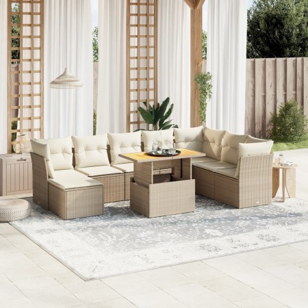 Set de sofás de jardín 9 pzas con cojines ratán sintético beige en Conjuntos de jardín | Comprar online en Foru.es