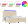 Cama con resortes con colchón y luz LED crema 200x200 cm tela de , Camas y somieres - Ref: Foro24-3342821, Precio: 642,66 €, ...