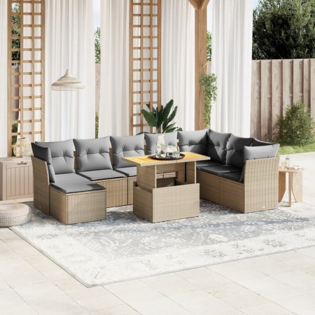 Set de sofás de jardín 9 pzas con cojines ratán sintético beige en Conjuntos de jardín | Comprar online en Foru.es