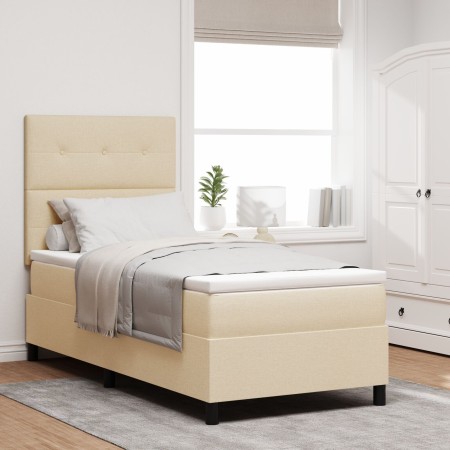 Cama de base de caja con colchón y LED crema 90x200 cm tela de , Camas y somieres - Ref: Foro24-3342842, Precio: 330,27 €, De...