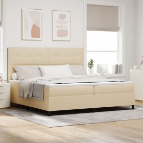Cama con Box Spring y Colchón LED Crema 200x200 cm Tela de , Camas y somieres - Ref: Foro24-3342898, Precio: 636,15 €, Descue...