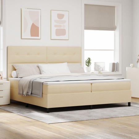 Cama con Box Spring y Colchón LED Crema 200x200 cm Tela de , Camas y somieres - Ref: Foro24-3342898, Precio: 636,15 €, Descue...