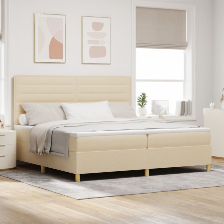Cama con Somier y Colchón & LED Crema 200x200 cm Tela de , Camas y somieres - Ref: Foro24-3343052, Precio: 644,00 €, Descuent...