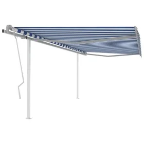 Toldo manual retráctil con postes azul y blanco 4x3,5 m de vidaXL, Toldos - Ref: Foro24-3070016, Precio: 436,04 €, Descuento: %
