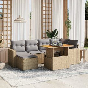 Set sofás de jardín 7 piezas y cojines ratán sintético beige en Conjuntos de jardín | Comprar online en Foru.es