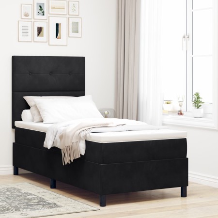 Cama Box Spring con Colchón y LED Negra 90x200 cm de Terciopelo de , Camas y somieres - Ref: Foro24-3343288, Precio: 326,58 €...