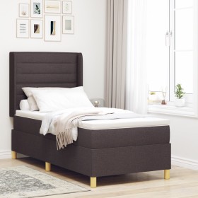Cama Box Spring con Colchón y LED Marrón Oscuro 90x200 cm Tela de , Camas y somieres - Ref: Foro24-3343612, Precio: 354,89 €,...