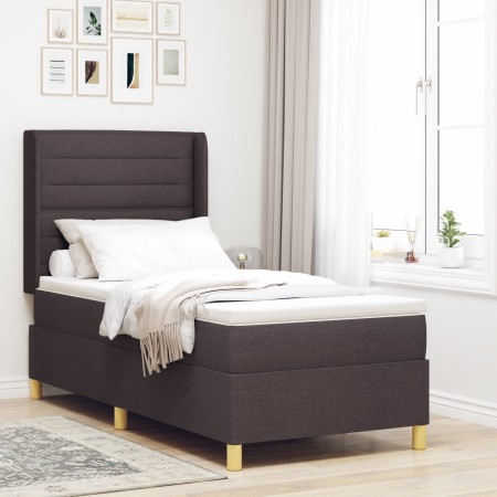 Cama Box Spring con Colchón y LED Marrón Oscuro 90x200 cm Tela de , Camas y somieres - Ref: Foro24-3343612, Precio: 354,89 €,...
