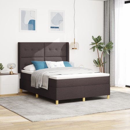Cama con somier de y colchón & LED Marrón Oscuro 140x190 cm Tela de , Camas y somieres - Ref: Foro24-3343689, Precio: 530,83 ...