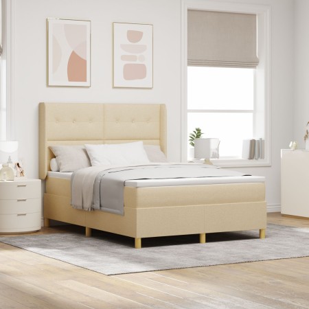 Cama Box Spring con colchón y LED Crema 160x200 cm Tela de , Camas y somieres - Ref: Foro24-3343705, Precio: 616,41 €, Descue...