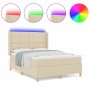 Cama Box Spring con colchón y LED Crema 160x200 cm Tela de , Camas y somieres - Ref: Foro24-3343705, Precio: 616,41 €, Descue...
