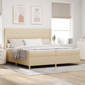 Cama Box Spring con Colchón y LED Crema 200x200 cm Tela de , Camas y somieres - Ref: Foro24-3343719, Precio: 629,94 €, Descue...