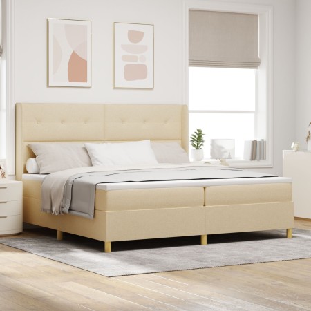 Cama Box Spring con Colchón y LED Crema 200x200 cm Tela de , Camas y somieres - Ref: Foro24-3343719, Precio: 629,94 €, Descue...