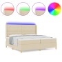 Cama Box Spring con Colchón y LED Crema 200x200 cm Tela de , Camas y somieres - Ref: Foro24-3343719, Precio: 629,94 €, Descue...