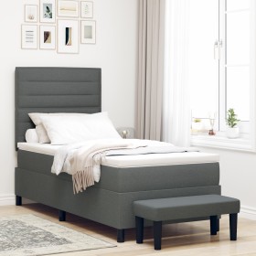 Cama Box Spring con Colchón y Banco Gris Oscuro 90x200 cm Tela de , Camas y somieres - Ref: Foro24-3343961, Precio: 394,00 €,...