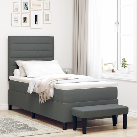 Cama Box Spring con Colchón y Banco Gris Oscuro 90x200 cm Tela de , Camas y somieres - Ref: Foro24-3343961, Precio: 394,00 €,...