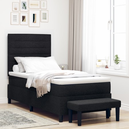 Cama Box Spring con Colchón y Banco Negro 90x200 cm Tela de , Camas y somieres - Ref: Foro24-3343962, Precio: 386,39 €, Descu...