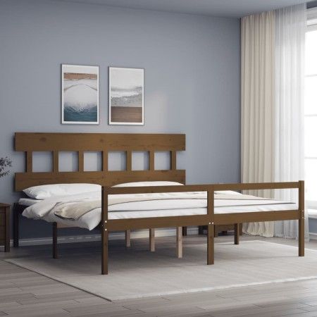 Cama personas mayores cabecero madera marrón miel 200x200 cm de vidaXL, Camas y somieres - Ref: Foro24-3195439, Precio: 180,6...