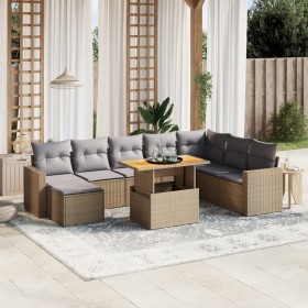 Set de sofás de jardín 9 pzas con cojines ratán sintético beige en Conjuntos de jardín | Comprar online en Foru.es