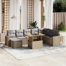 Set de sofás de jardín 9 pzas con cojines ratán sintético beige en Conjuntos de jardín | Comprar online en Foru.es