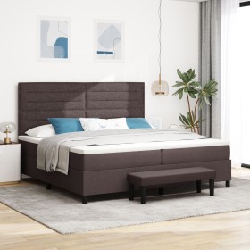 Cama con Base de Resortes con Colchón & Banco Marrón Oscuro 200x200 cm Tela de , Camas y somieres - Ref: Foro24-3344019, Prec...