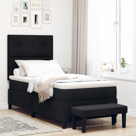 Cama con somier con colchón y banco negro 100x200 cm tela de , Camas y somieres - Ref: Foro24-3344046, Precio: 380,99 €, Desc...