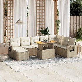 Set de sofás de jardín 9 pzas con cojines ratán sintético beige en Conjuntos de jardín | Comprar online en Foru.es