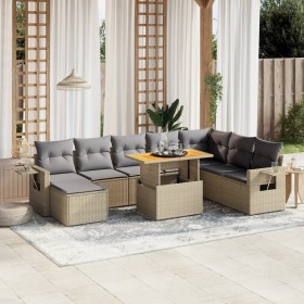 Set de sofás de jardín 9 pzas con cojines ratán sintético beige en Conjuntos de jardín | Comprar online en Foru.es