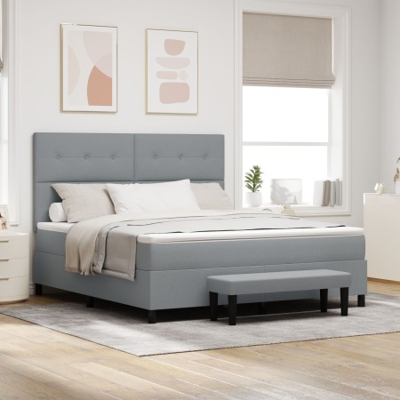 Cama de muelles con colchón y banco gris claro 180x200 cm tela de , Camas y somieres - Ref: Foro24-3344086, Precio: 657,10 €,...