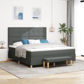 Cama Box Spring con Colchón y Banco Gris Oscuro 180x200 cm Tela de , Camas y somieres - Ref: Foro24-3344087, Precio: 683,82 €...